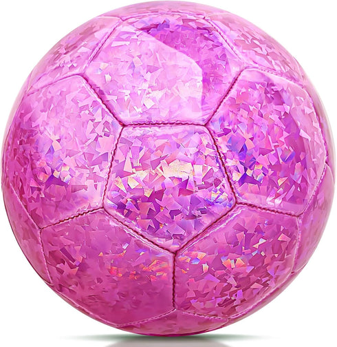 Size 4 Glitter Pink Soccer Ball for Kids Aged 4-12, Outdoor Sports Training Ball for Recreation and Birthday