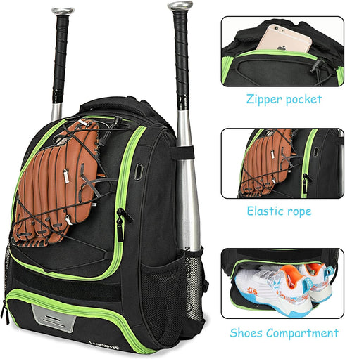 Youth Baseball Bag - Bat Backpack for Softball & T-ball Gear with Separate Shoe Compartment