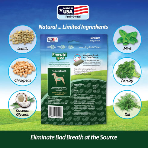 Emerald Pet Fresh Smileezz Grain Free Dog Dental Treats for Medium Breeds, Minty Fresh Breath, 12.5 Oz