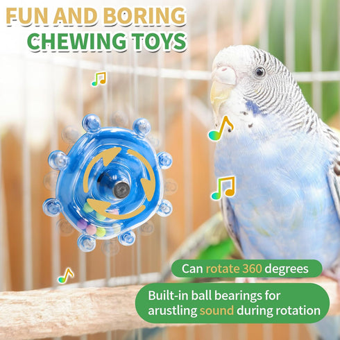 Bird Toys for Parakeets, Interactive Spinner Rattle Budgie Toys, Rotating Wheel Chew Parrot Toys for Medium Birds Small