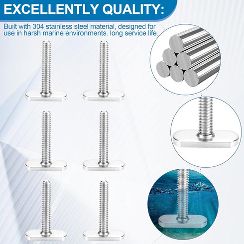 T Bolts for Kayak Track/Rail Mount, Kayak Track Accessories Screws 1.5 Inch Long, Nuts 1/2 Inch Wide, 6 Pack