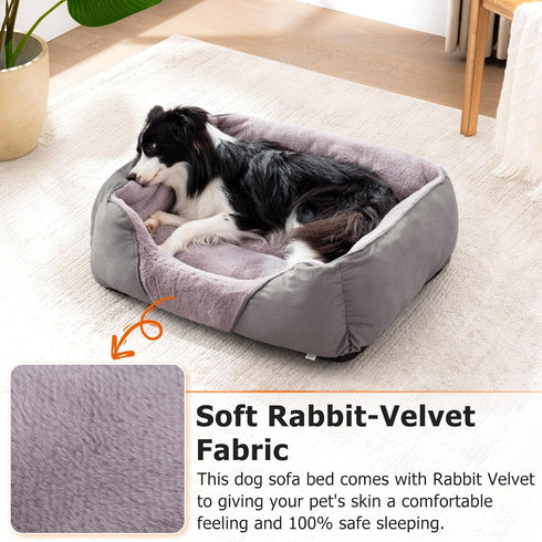 MIXJOY Dog Beds for Medium Dogs, Washable Orthopedic Rectangle Bed, Soft Rabbit-Velvet Cozy Cuddler with Anti-Slip