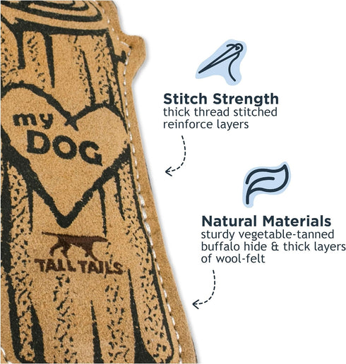 Tall Tails Dog Natural Leather Fetch Toy, Love My Dog Tree Log for Dogs