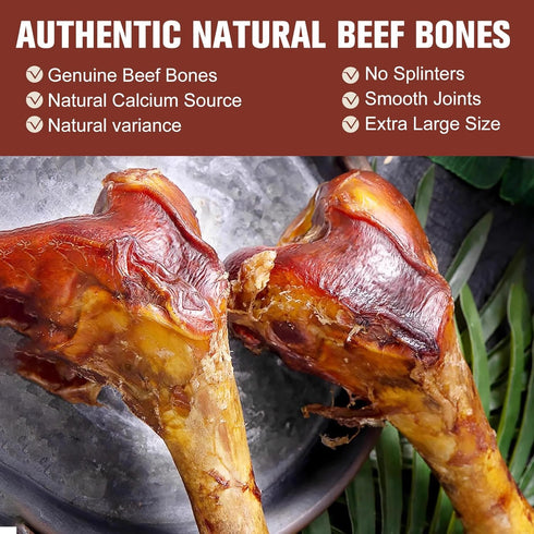 FurBite 2-Pack 3x8in Single Ingredient Beef Bones for Dogs - Natural Grass-Fed Dog Bones Long Lasting Chew