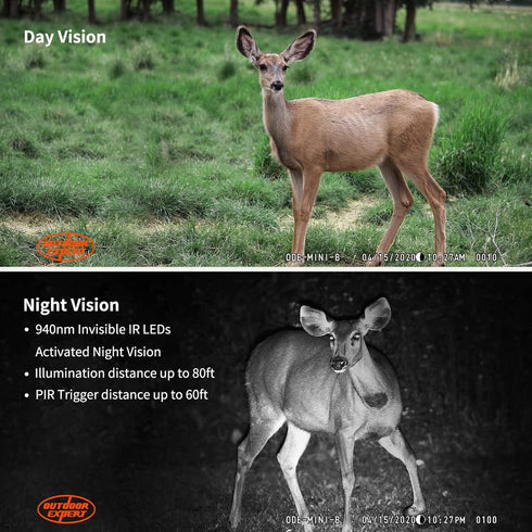 OUTDOOR EXPERT 20MP 1080P 940nm IP66 80ft Mini Trail Camera, Hunting Camera with No Glow Night Vision Motion Activated