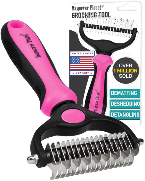 Maxpower Planet Hair Brush - Double Sided Shedding, Dematting Undercoat Rake for Dogs, Cats, Extra Wide Brush