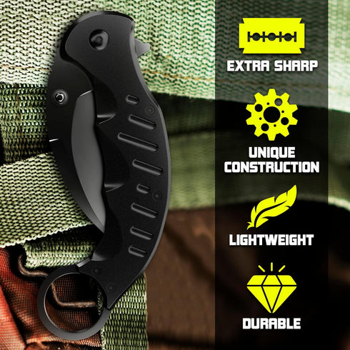 Spring Assisted Karambit Knife, Tactical Folding Knife, Military Sharp Tiger Claw for Hunting Camping EDC