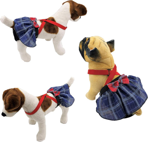 Pack of 2 Dog Skirt Female Diapers, 100% Cotton with Suspenders for Small and Large Pets, Plaid Tartan Blue Red