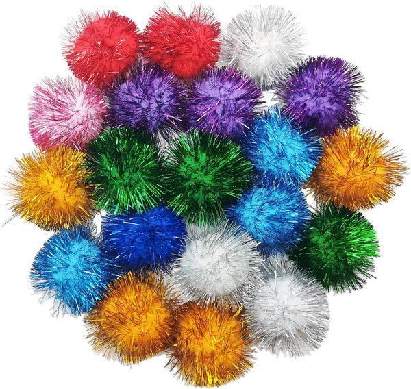20 Pcs Assorted Color Flash Ball, Cat's Favorite Toy Ball, Tinsel Pom Poms Flash.