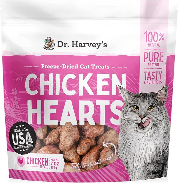 Dr. Harvey's Chicken Hearts Freeze Dried Training Cat Treats with Real Chicken