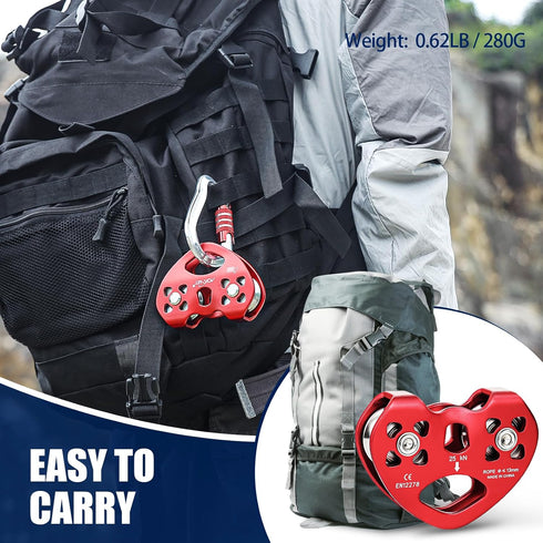 Zipline Pulley 25kn Aluminum Stainless Steel Roller, Heavy Duty Dual Trolley for 8-13mm Climbing Cable Rope