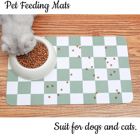 Ralxion Checkered Dog Feeding Mat, Absorbent Mats for Food and Water Bowl, Retro Modern Aesthetic Sage Green