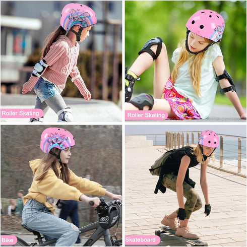 Kids Bike Helmet Skateboard Helmet for 8-14 Years, Adjustable Butterfly Scooter Helmets