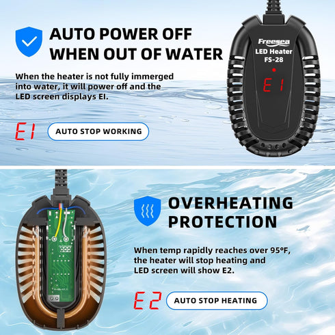 FREESEA Aquarium Fish Tank Heater, 50W Submersible Turtle Heater with Adjustable Temperature Controller
