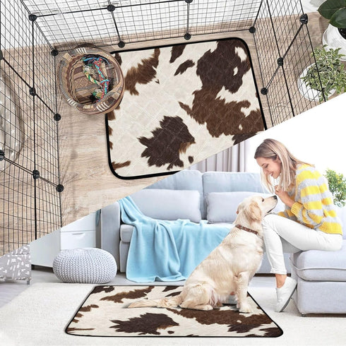 Haskirky 2 Pack Cow Print Washable Pee Pads for Dogs, Non-Slip Reusable Dog Pads Waterproof Whelping Training Pet Mat
