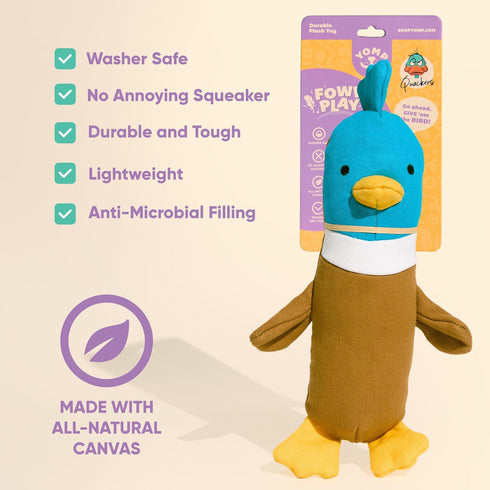 Yomp Plush Duck Dog Toy Durable Stuffed, No Squeaker Dog Toys with Natural Canvas and Crinkle Paper Interactive Stuffed