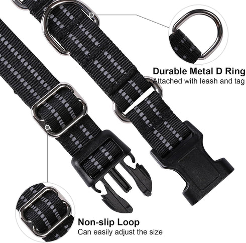 Martingale Dog Collar, Adjustable Nylon Reflective Collar with Quick Release Buckle, Black, Extra Large