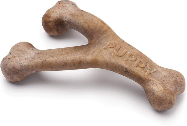 Benebone Puppy Wishbone Durable Chew Toy for Gentle Chewers, Real Bacon Flavor, Made in USA, Medium Size