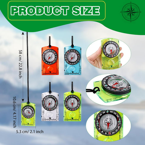 Swakuta 16 Backpacking Pcs Orienteering Compass Acrylic Hiking Compass with Rope for Navigation Map Reading Survival