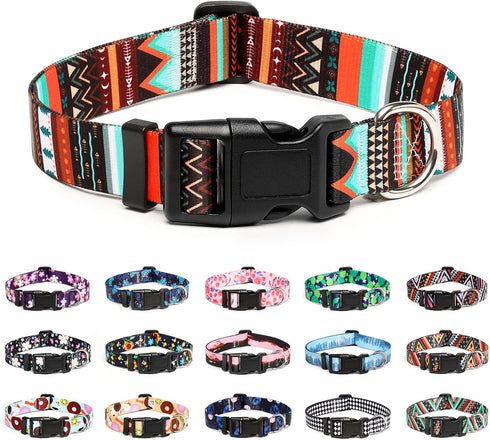 Adjustable Dog Collar with Special Design Patterns, Soft Durable Nylon Pet Collar for Small Medium Large Dogs (S,
