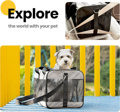 Airline Approved Cat Carrier, Soft-Sided Dog Carrier with Inner Safety Leash for Small-Medium Cats & Puppies up to 15