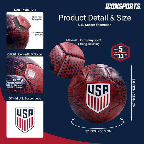 US Soccer Solar Flare Soccer Ball, Red, Size 5