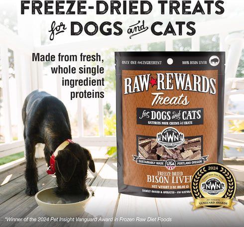 Northwest Naturals Raw Rewards Freeze-Dried Bison Liver Treats for Dogs and Cats - 3 Oz, Healthy, All Natural
