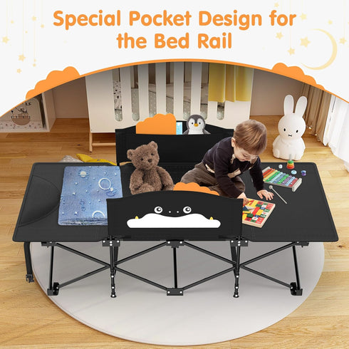 Suteck Kids Camping Cot, Comfortable Toddler Cot Bed Easy to Store and Use, Portable Sleeping Cot with Guardrail