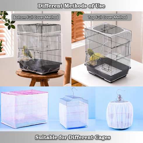 Adjustable Bird Cage Seed Catcher, Net Cover for Parrot, Parakeet, Macaw Cages, White Skirt Guard