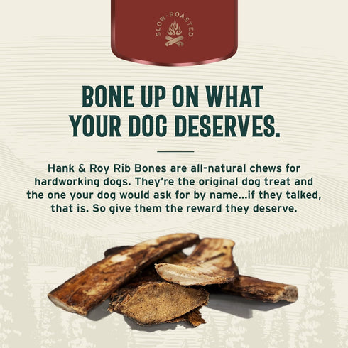 Hank & Roy Beef Rib Bones, 8-10" - 10 Pack, All-Natural, Long-Lasting Chews for Aggressive Chewers