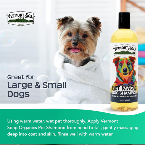 VERMONT SOAP Organics Dog Shampoo, 16oz - USDA Certified, Infused with Organic Olive Oil, Coconut & Aloe Vera