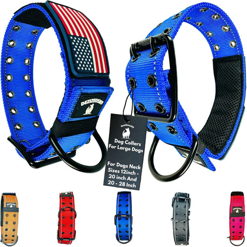 Dog Collars for Large Dogs - 2 inch Wide Personalized Collar with Metal Buckle American Flag Patch