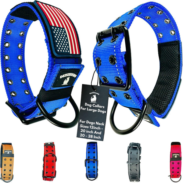 Dog Collars for Large Dogs - 2 inch Wide Personalized Collar with Metal Buckle American Flag Patch