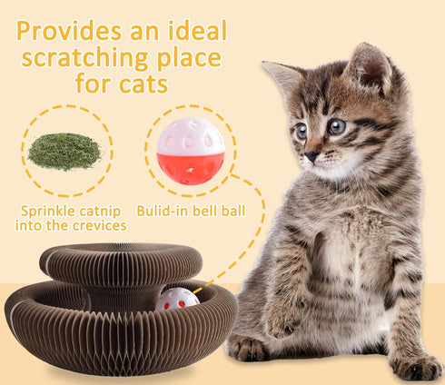 Magic Organ Cat Scratching Board, Durable Cardboard Cat Scratcher, Multi-Purpose with Toy Bell Ball and Catnip