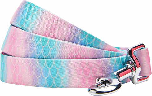 Blueberry Pet Summer Sparkle Dog Leash, 5 ft x 5/8", Small Size, Nautical Ocean Mermaid Scales Print in Pink and Blue