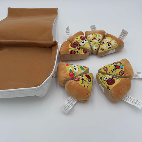 10" Deluxe Plush Pizza Box Dog Toy with 8 Squeaky Slices