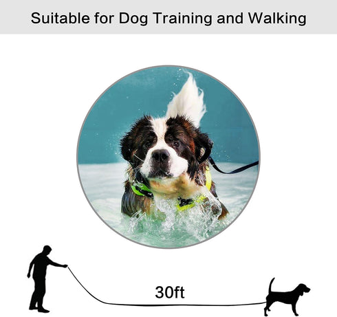 Long Dog Leash Free Range, 30 Foot Nylon Training Lead for Medium and Large Dogs, Black