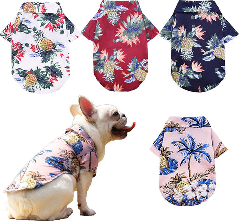 Pack of 4 Hawaiian Dog Shirt Summer Clothes, Breathable Dog Sweatshirts with Coconut Tree & Pineapple for XS-5XL (XL)