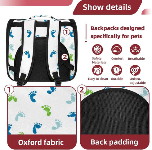 (3) Baby Footprints Pattern Green Blue Pet Travel Carrier | Ventilated Comfortable Design with Safety Features | Ideal