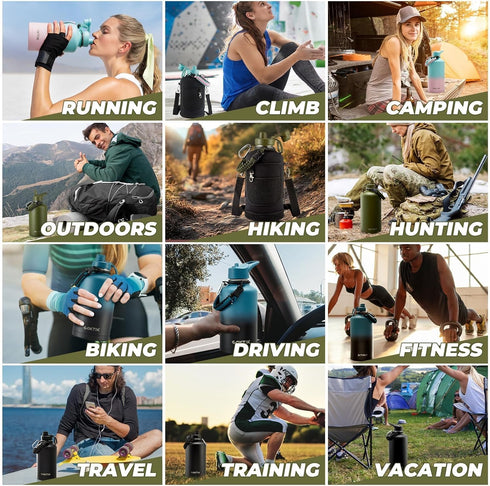 128oz 1 COKTIK Insulated Water Bottle - Stainless Steel Vacuum Metal, Portable Gallon Large-Capacity Sports Bottle
