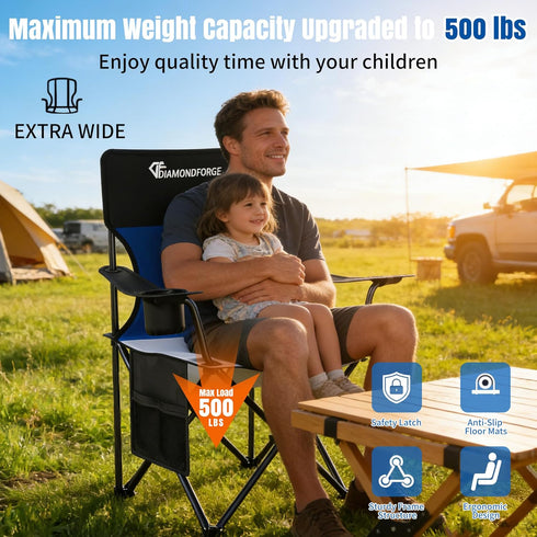 (500LBS Oversized/300LBS DIAMONDFORGE High Back Camping Chair for Adult, Portable Folding Camp Chair, Outdoor Camping