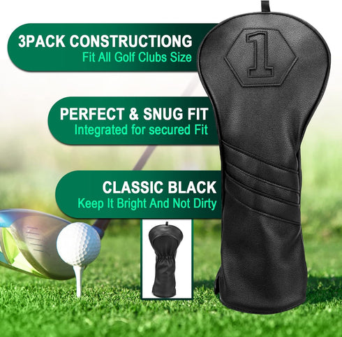 Golf Club Covers Set of 3 or 1PC, Head Covers for Woods and Drivers, Fit Most Golf Clubs