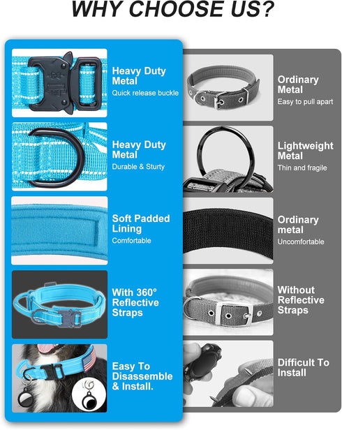 Reflective Tactical Dog Collar with Handle, Heavy Duty Military Collar with Metal Buckle for Medium and Large Dogs