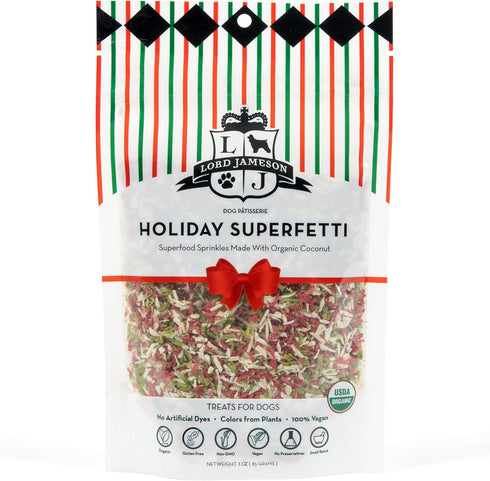 Holiday SuperFetti Dog Sprinkles 3oz - Organic Food Topper Made from Coconut, Red & Green Treat