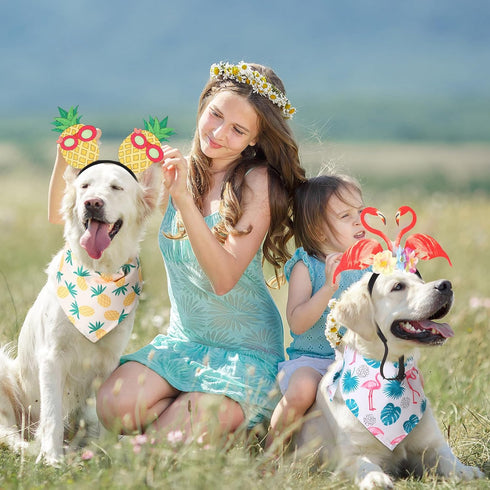 8 Pcs Hawaiian Dog Bandana Party Headbands Set | Cute Puppy Bibs for Small & Large Dogs, Tropical Party Accessories