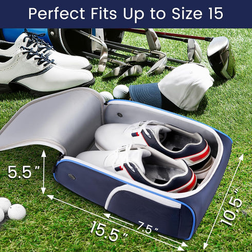YOREPEK Golf Shoe Bag, 3 Pockets for Socks, Gloves, Tees, Balls, Brush, Zippered Sport Carrier with Ventilation