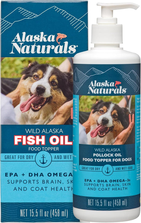Sustainable Wild Alaskan Fish Oil for Dogs - 15.5 oz Pump - EPA + DHA Omega 3 Oil for Skin, Coat, and Brain Health