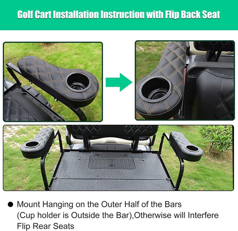NOKINS Golf Cart Armrest with Cup Holder for EZGO/Club Car/Yamaha, Stainless Steel Support Frame