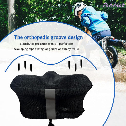 PEDDLET 9"x6" Gel Kids Bike seat Cover Child Comfortable Bike seat Cushion Cover Anti-Slip Adjustable Bicycle seat
