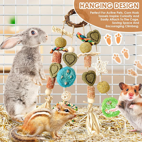 Chinchillas, Rabbit Toys for Bunny Boredom, Hanging Rodent Dental Toy with Papaya Stems Sweet Bamboo Hamsters, Guinea